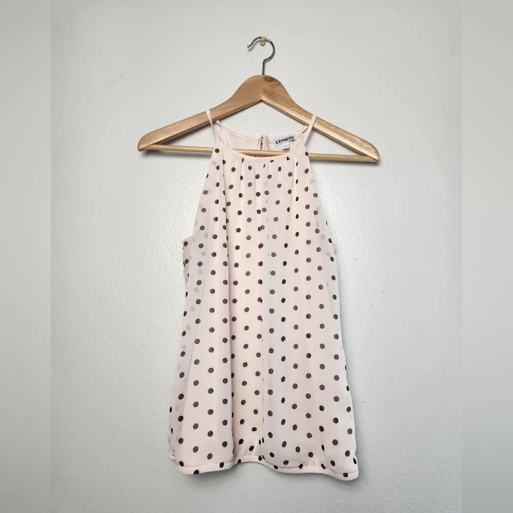 Express Pink Polka Dots Blouse - Picture 1 of 5